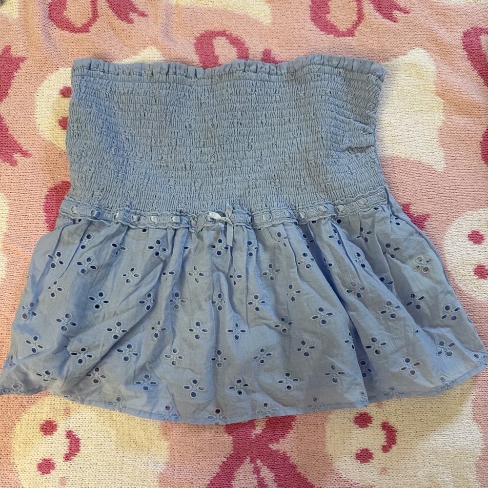 Blue Smocked Women's eyelet top